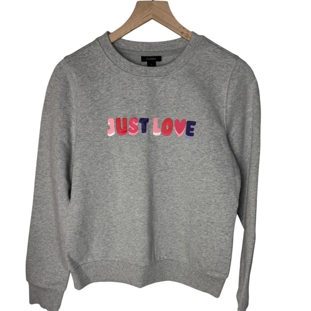 Halogen Women’s Small Gray Heather JUST LOVE Valentine Sweatshirt NWT Nordstrom